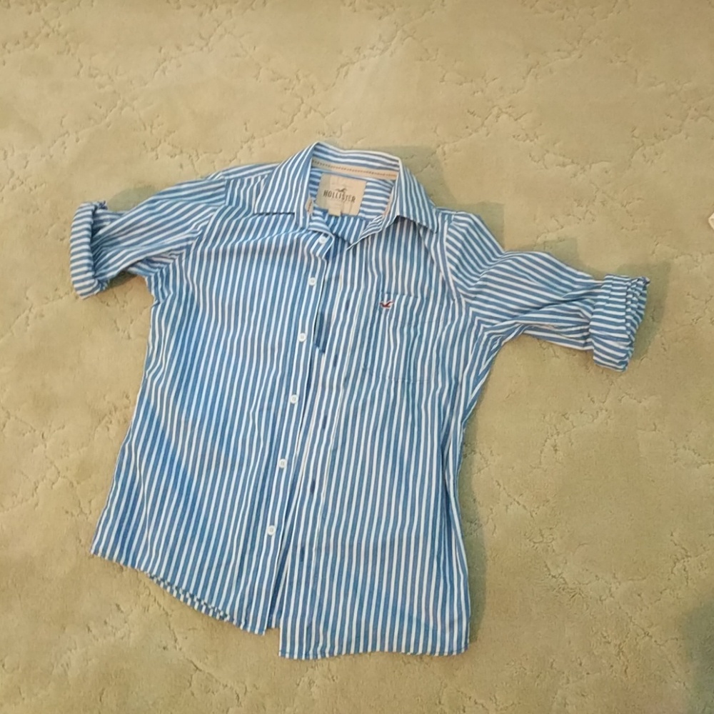 Hollister blue and white striped button down shirt